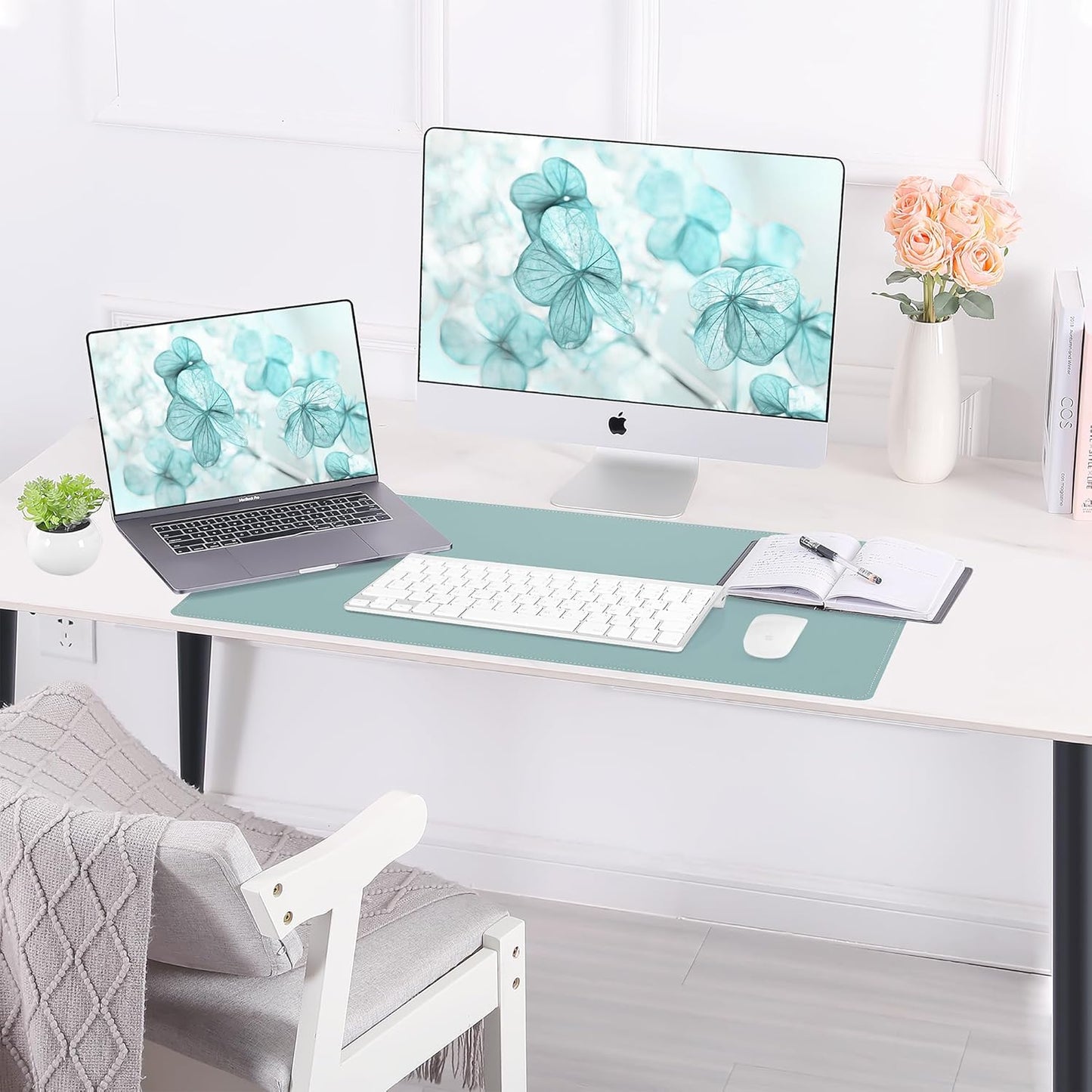 Large Desk Mat 47.2" x 17" Leather Desk Pad Protector with Natural Cork & PU Leather, Non-Slip Office Desk Mat, Large Mouse Pad, Waterproof Desk Blotter pad for Office&Home(Black)