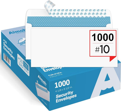 Aimoh 500#10 Security Self Seal Envelopes, Windowless, Premium Security Tint Pattern, Ultra Strong Quick Seal Closure, EnveGuard, Size 4-1/8 x 9-1/2", White, 24LB, 500 Count(34010)