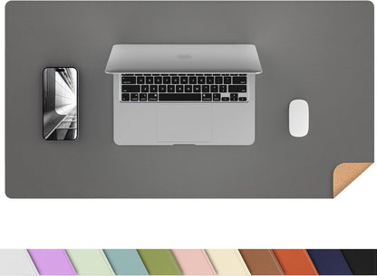 Large Desk Mat 47.2" x 17" Leather Desk Pad Protector with Natural Cork & PU Leather, Non-Slip Office Desk Mat, Large Mouse Pad, Waterproof Desk Blotter pad for Office&Home(Black)