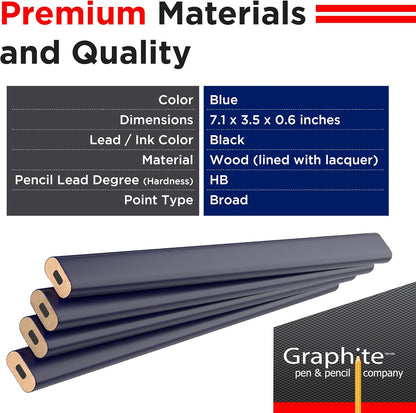 GRAPHITE Hard Lead Carpenter Pencils Bulk - (1) Pack of 12 Pieces Lumber Wooden Pencil #2 (HB) - Red