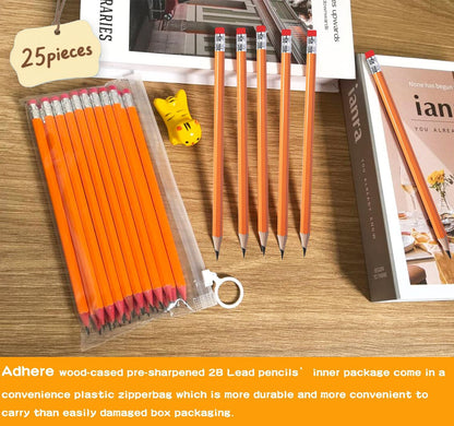 Adhere 25pcs Woodcase Pencils with Eraser Premium Pre-Sharpened Hexagon Graphite 2B pencils ideal for home, office writing including a Free Sharpener(Pink・25pcs)