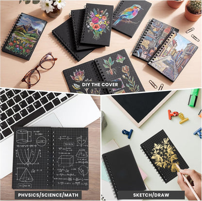 Jutom 6 Pcs Small Graph Paper Pads Notebook Mini Spiral Notebooks Grid Paper 3 x 5 Inch Pocket Notepads 120 Pages Mini Notepads for Office School Work Math Meeting (Black)