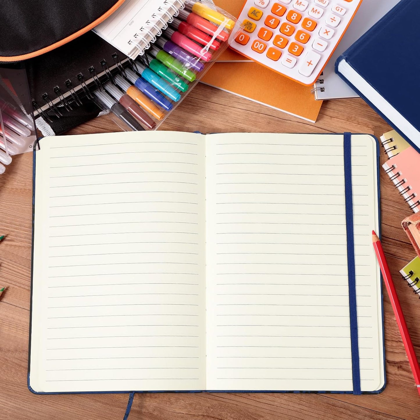 Honoson 20 Pack Lined Journal Notebooks A5 Hardcover Executive Notebook 5.5" x 8.3" PU Leather Wide Ruled Journals Bulk with Elastic Band for Home Business Office School Supplies(Black)