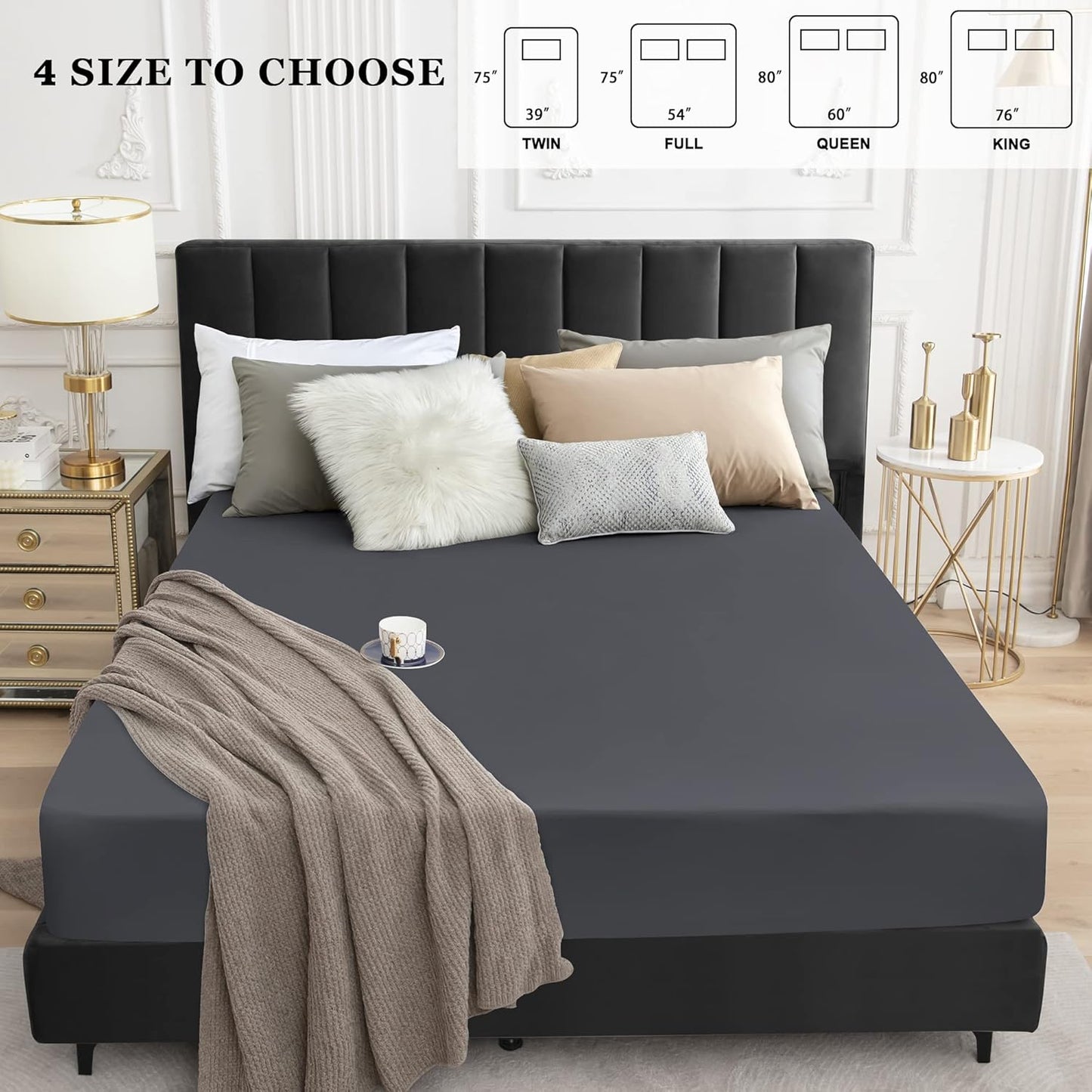 Sufdari Mattress Protector,Waterproof 18" Deep Pocket Mattress Cover Fitted Sheet Style with Elastic Rubber Band,Washable and Easy Care-Black,Queen