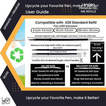 Pack of 12 Gel Ink Refill for Retractable Pens, Medium Tip Point 0.7mm, Black Ink, Fits Retractable Pen, Universal Size Refill, 115mm/11.5cm/4.5 inches (Black, 115mm)