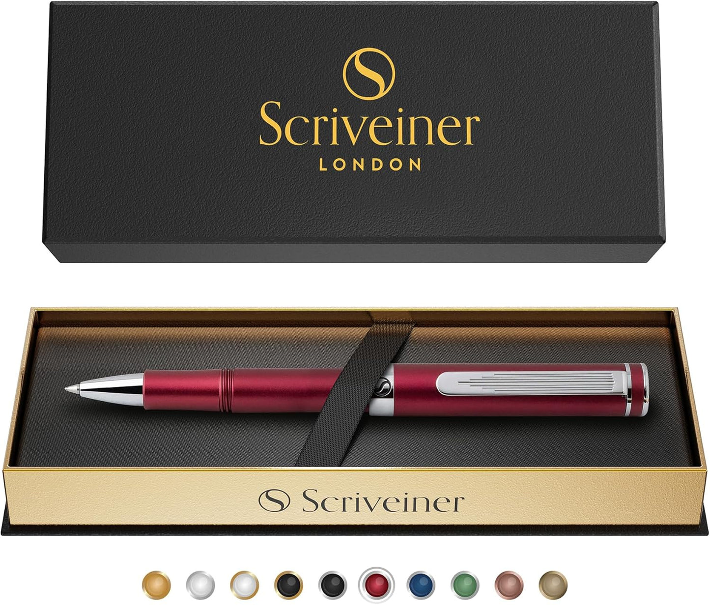 Scriveiner Black Rollerball EDC Luxury Pen, Stunning Pocket Pen with Chrome Finish, Cool Writing, Best Gift for Men & Women, German Schmidt Refill, Nice Present, Fancy Office Designer Set