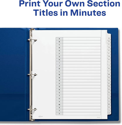 Avery Extra-Wide Dividers for 3 Ring Binders, 26 Tabs per Set, Customizable Table of Contents, Multicolor Tabs, Works Great with Sheet Protectors (11166)