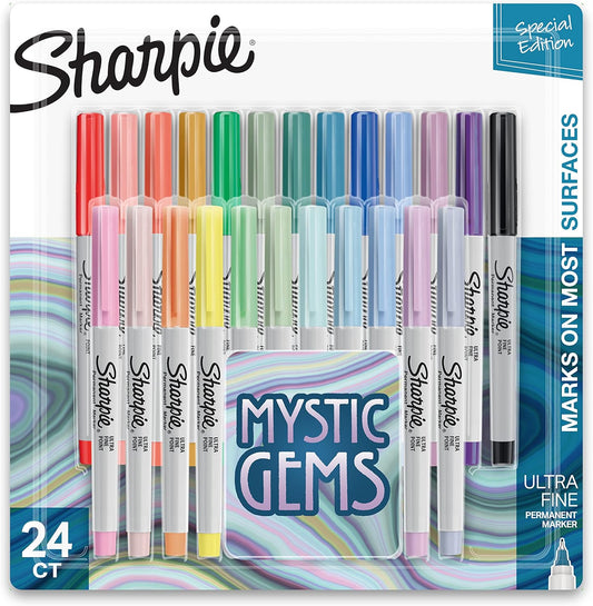 Sharpie Permanent Markers, Mystic Gems Special Edition Pack, Ultra Fine Point, Assorted Colors, 24 Count - Arts & Crafts, Office Supplies