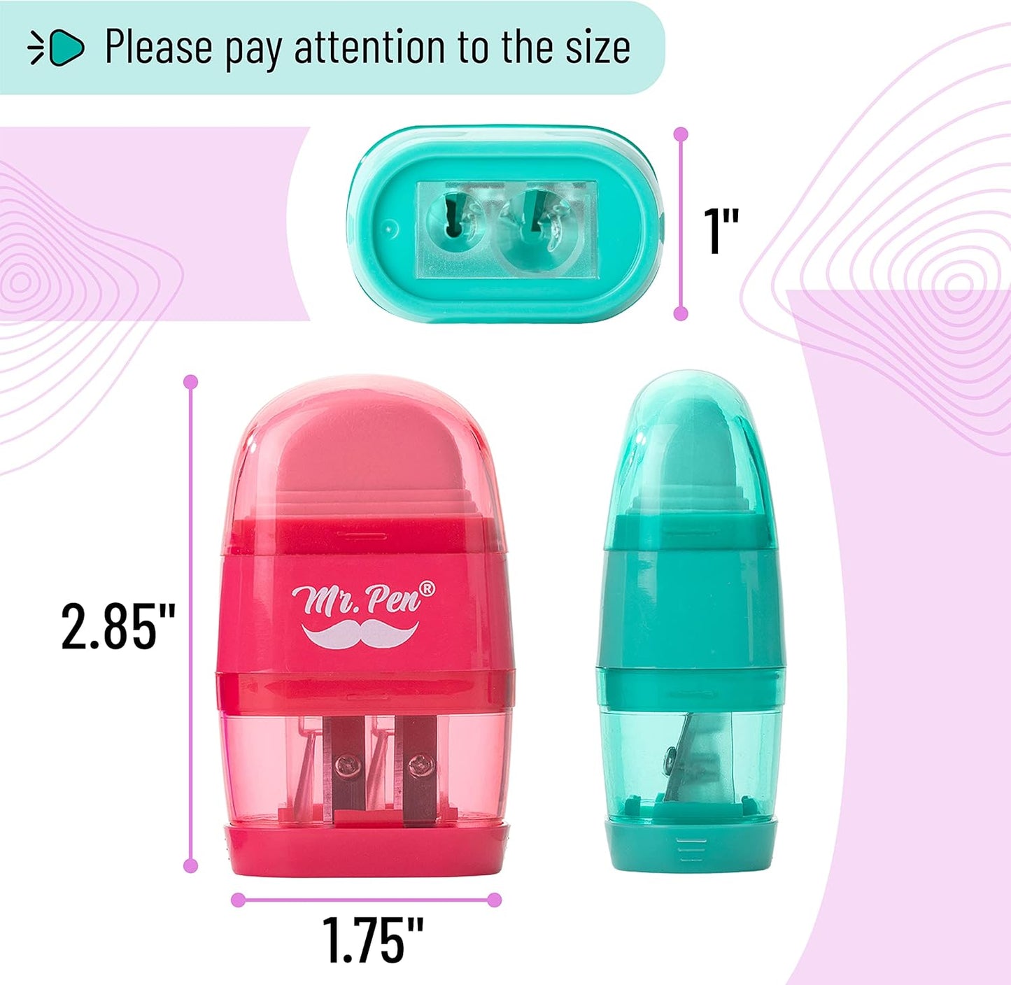 Mr. Pen- Pencil Sharpener & Eraser, 4 Pack, 2-in-1 Manual Sharpeners with Canister, 2 Sharpening Holes for Standard & Jumbo Pencils, Colorful Dual Hole Design for School, Office, Home, Kids