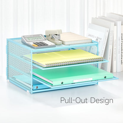 Lavatino 3-Tier Letter Tray Desk Organizer, Mesh Metal Paper File Tray Organizer for Desk, Office Supplies & Home Organization, Fits A4 Paper, Mail, Magazines & Office Accessories (Black with Handle)