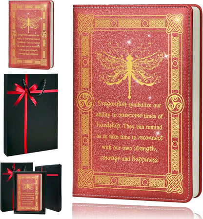Dragonfly Gifts for Women,Journal for Women,A5 Hardcover Leather Journal - 200 Pages Premium Paper Notebook, Journal Notebook for School, Work (Dragonfly Pink)