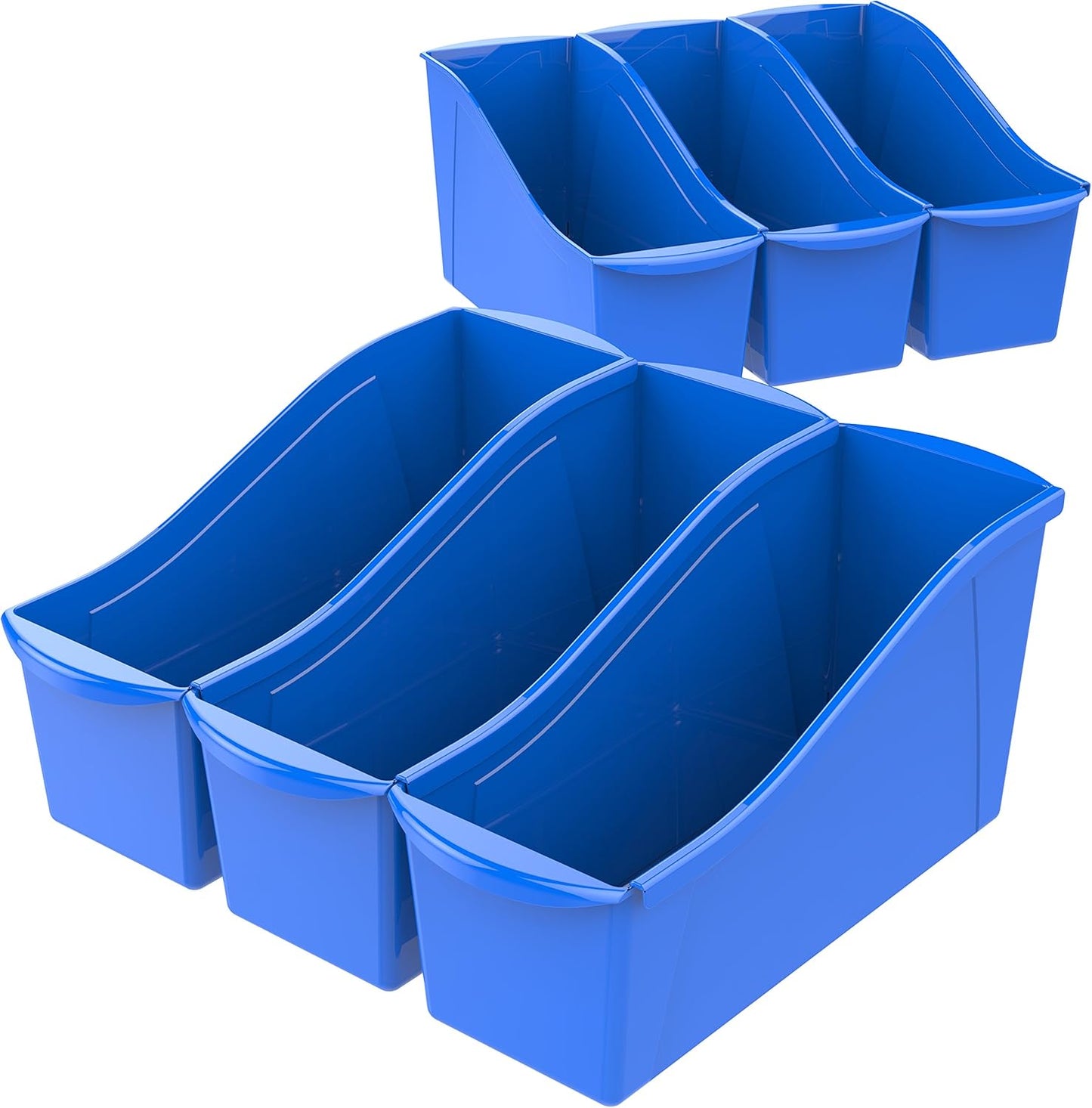 Storex Large Book Bin, Interlocking Plastic Organizer for Home, Office and Classroom, STEM Assortment, 6-Pack