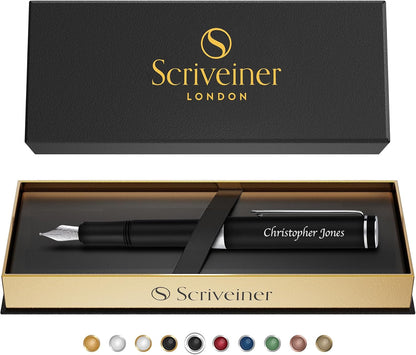 Scriveiner Black Rollerball EDC Luxury Pen, Stunning Pocket Pen with Chrome Finish, Cool Writing, Best Gift for Men & Women, German Schmidt Refill, Nice Present, Fancy Office Designer Set