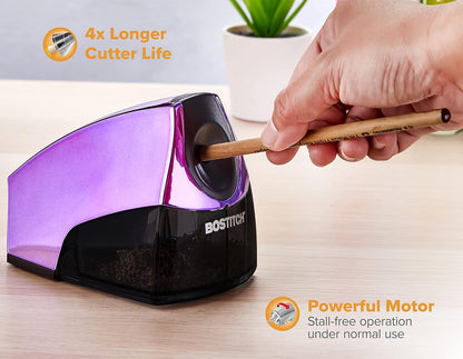 Bostitch Office Electric Pencil Sharpener for Classroom & Desk Use, Heavy-Duty Stall-Free Motor, High-Capacity Shavings Tray, Blue