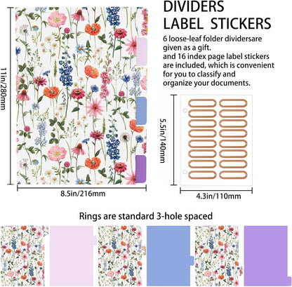 3 Ring Binder 2 Inch Round Ring Binder with 6 Tab Dividers，2 Interior Pockets，Cute Binder Clipboard with Storage, for School Office, Portfolio(Almond Tree)