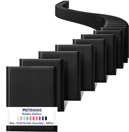 Metronic Bubble Mailers 8.5x12" 40 Pack Black Padded Envelopes Usable Size 8.5 x 11" Strong Adhesion Bubble Envelopes Medium Mailing Envelopes Bubble Padded for Small Business Shipping Books Clothes