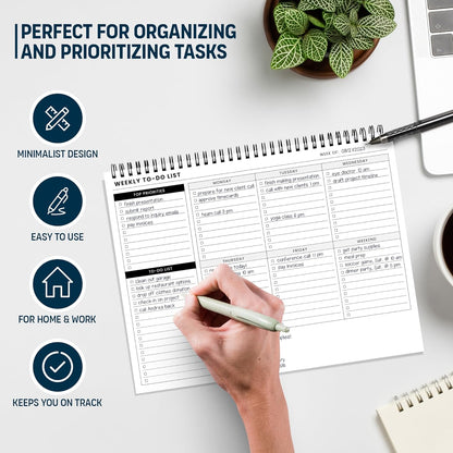 To Do List Notepad: With Multiple Functional Sections - 6.5 x 9.8" 60 Sheets - Spiral Daily Planner Notebook - Task CheckList Organizer Agenda Pad for Work - Note & Todo List Organization Notebooks