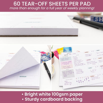 bloom daily planners Horizontal Weekly Tear-Off To Do List Planning Pad - Undated Notepad Organizer & Healthy Habit Tracker - 8.5” x 11” - Floral
