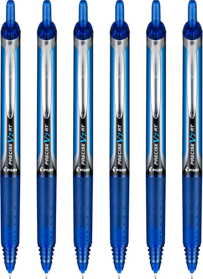 Pilot Precise V7 RT Refillable & Retractable Liquid Ink Rollerball Pens, Black Ink Pens, Fine Point (0.7 mm), 6-Pack - Ideal for School, Journaling, and Office Writing
