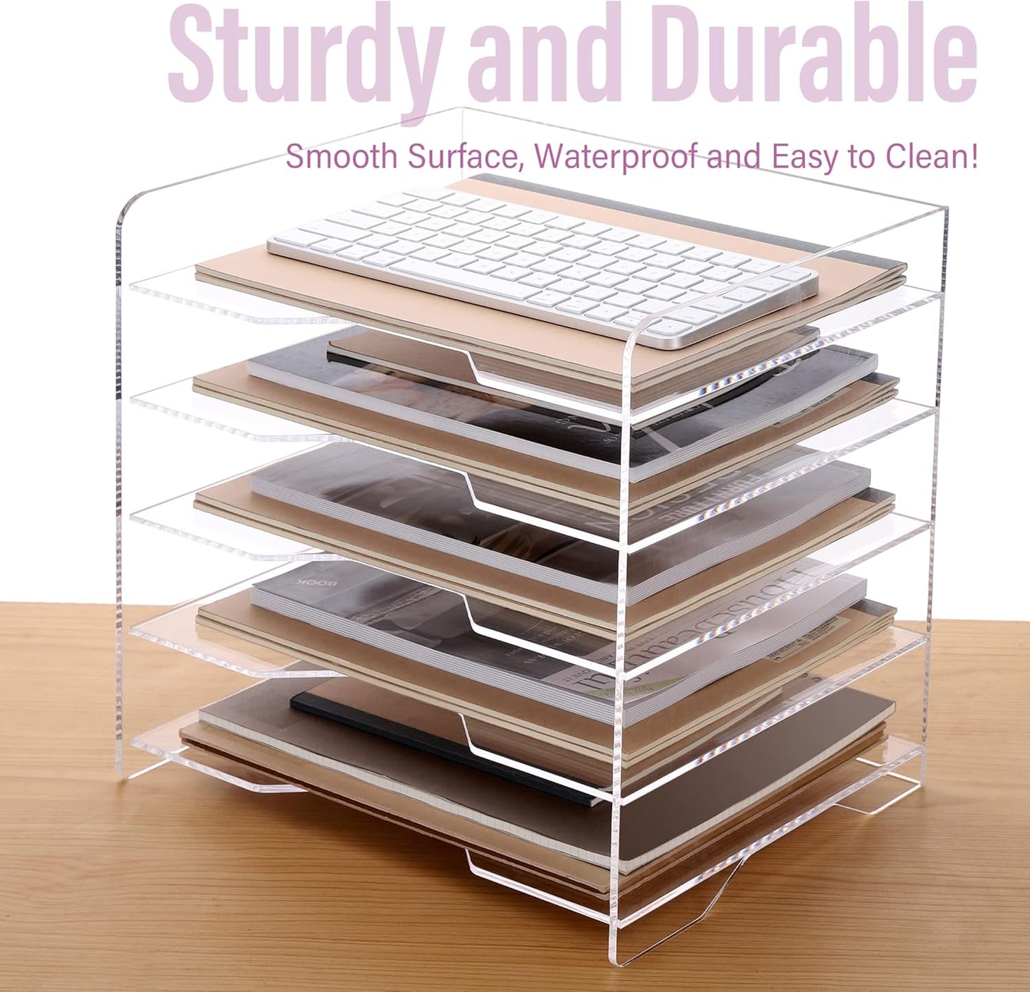 2 Pack- Stackable Paper Letter Tray, A4 File Tray Desk Organizer, Acrylic Desk Organizers and Accessories Sorter, Clear Workspace Office Supplies Organizers, 12.4inx8.86inx3.46in