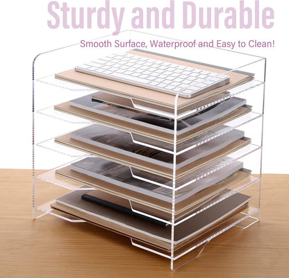 2 Pack- Stackable Paper Letter Tray, A4 File Tray Desk Organizer, Acrylic Desk Organizers and Accessories Sorter, Clear Workspace Office Supplies Organizers, 12.4inx8.86inx3.46in