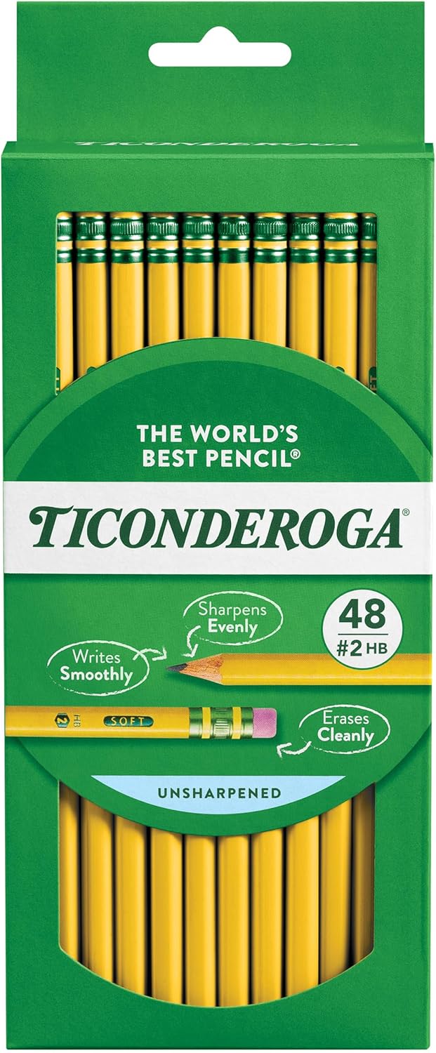 Ticonderoga Wood-Cased Pencils, Pre-Sharpened, 2 HB Soft, Yellow, 12 Count