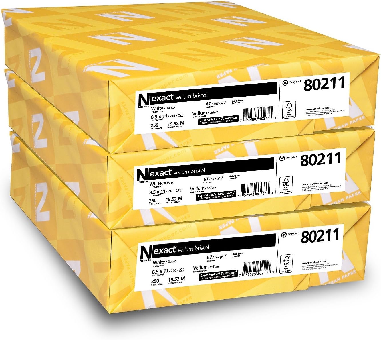 Wausau Exact Vellum Bristol Cardstock, 250 Sheets, White, 94 Brightness, 67 lb, 8.5 x 14 Inches