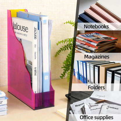 Acrylic File Organizer, Vertical Magazine File Holder, Cute Desk Storage for Holds Files Papers Magazines, Colorful