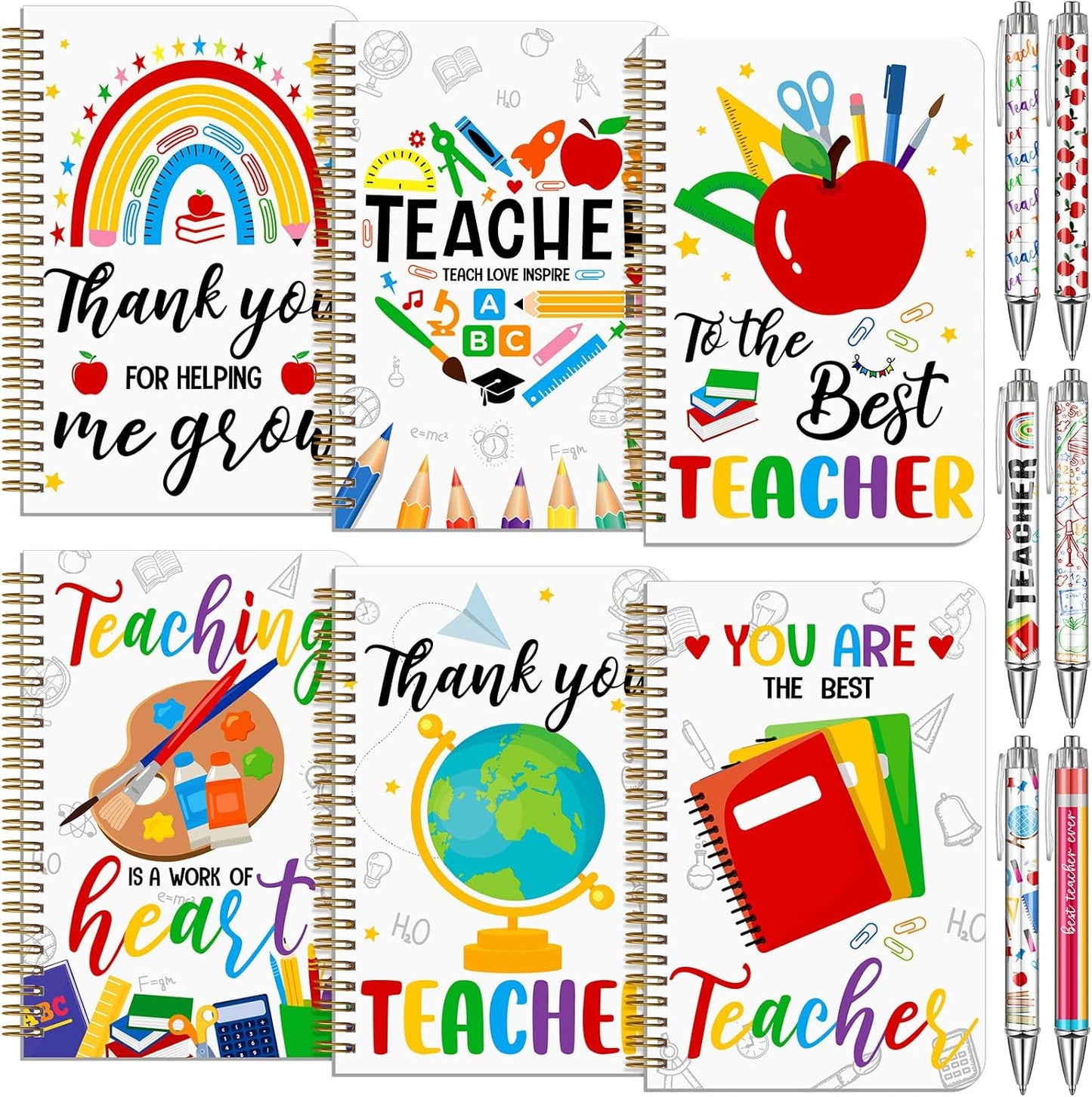 Resurhang 6 Pack A5 Composition Notebook Marble Spiral Notebooks Preppy Cute Aesthetic Hardcover Ruled Composition Books with Ballpoint Pens for School Day Classroom Prize, 5.8 x 8.3 Inch