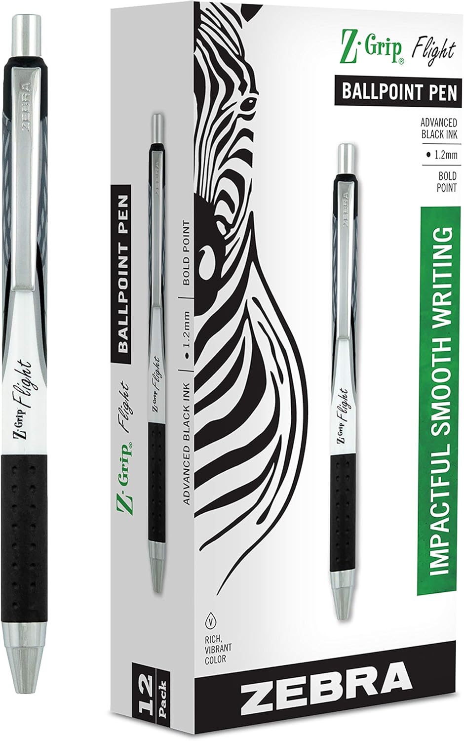 Zebra Pen Z-Grip Flight Retractable Ballpoint Pen, Bold Point 1.2mm, Blue Ink, School Supplies, Teacher Supplies, and Office Supplies, Smooth Writing, Quick-Drying, 12-Pack (21920)