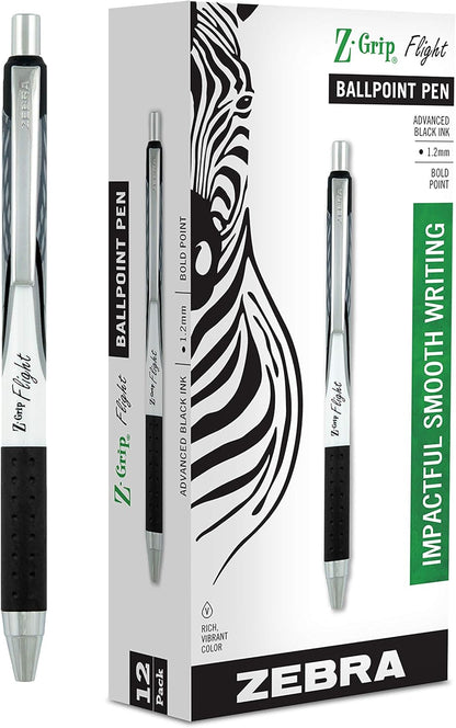Zebra Pen Z-Grip Flight Retractable Ballpoint Pen, Bold Point 1.2mm, Blue Ink, School Supplies, Teacher Supplies, and Office Supplies, Smooth Writing, Quick-Drying, 12-Pack (21920)