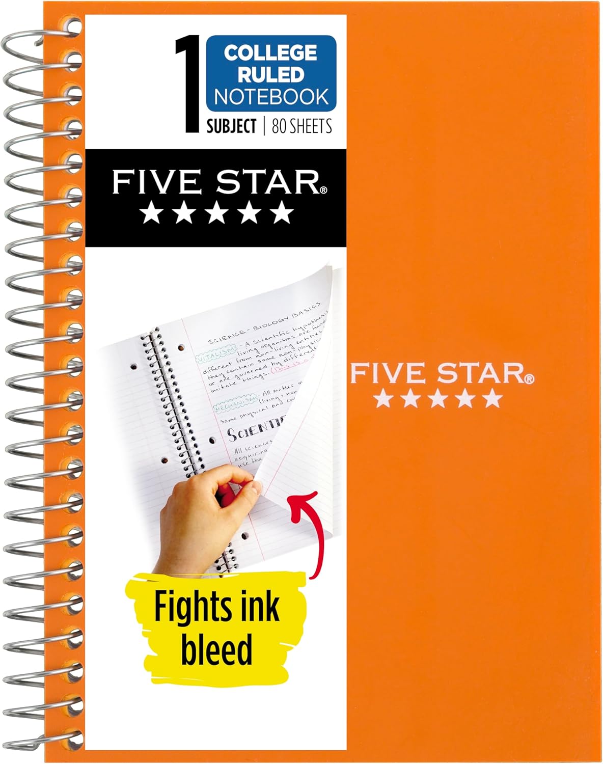 Five Star Spiral Notebook, 1 Subject, College Ruled Paper, 4-3/8" x 7", Personal Size, 80 Sheets, Fights Ink Bleed, Water Resistant Cover, Seaglass Green (450048CH1-ECM)