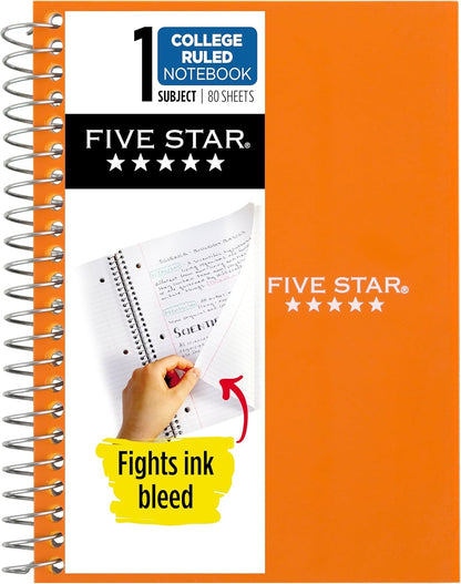 Five Star Spiral Notebook, 1 Subject, College Ruled Paper, 4-3/8" x 7", Personal Size, 80 Sheets, Fights Ink Bleed, Water Resistant Cover, Seaglass Green (450048CH1-ECM)