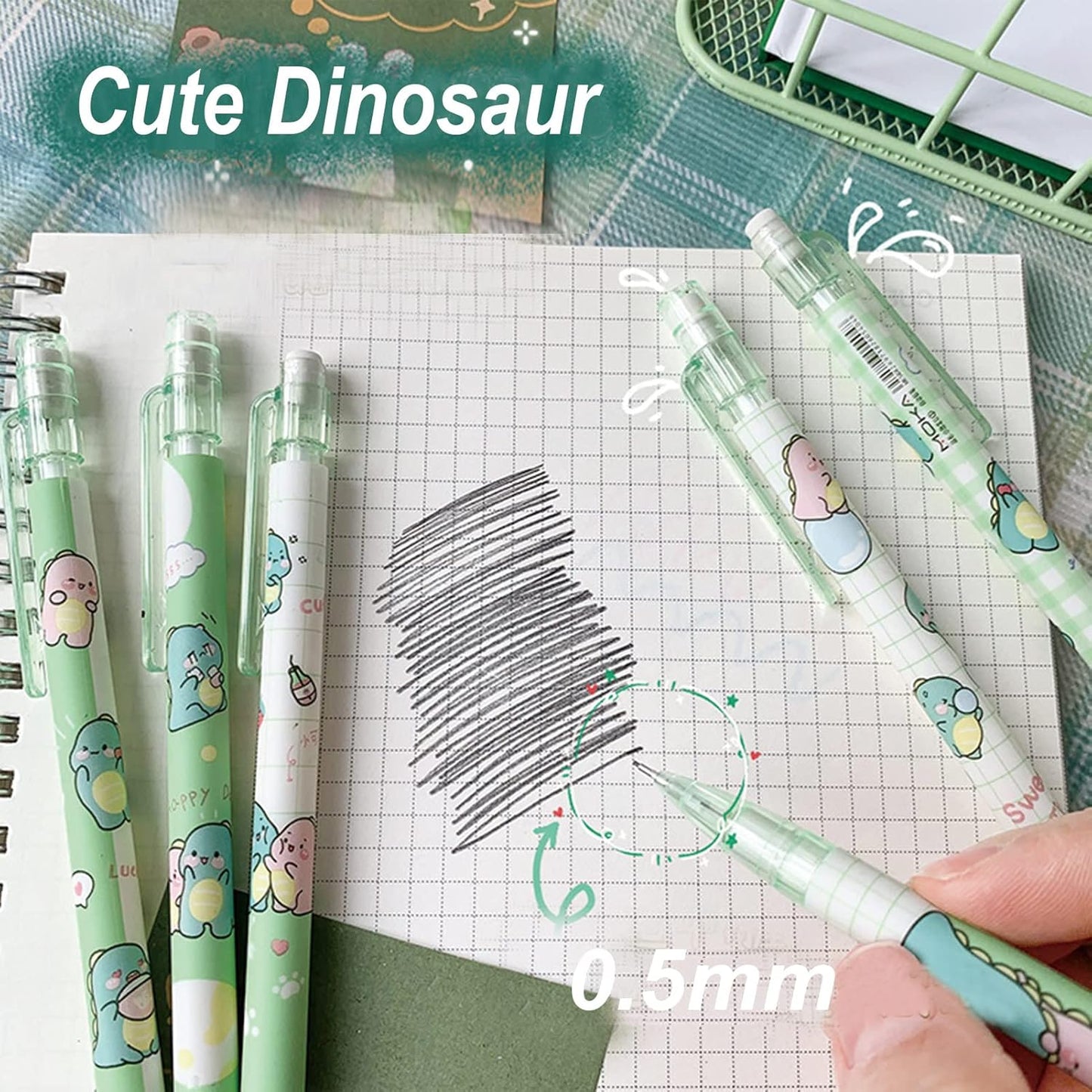 MOZXIRZ 4 Pcs Cute Mechanical Pencils with Top Eraser 0.5mm Cartoon Space Mechanical Pencil School Pencil for Women (6pcs Space)