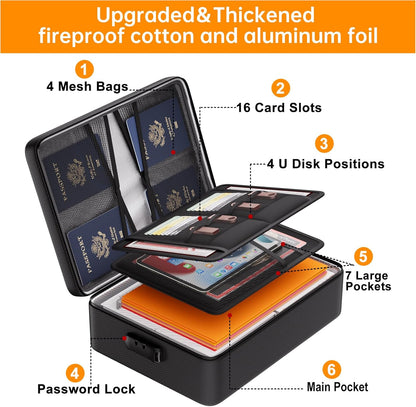 DocSafe 5200°F Document Organizer with Lock, Upgraded Heat Insulated Fireproof＆Water-Resistant Box 8 Layers File Organizer, Portable Home Travel Safe Storage for Important Documents and More