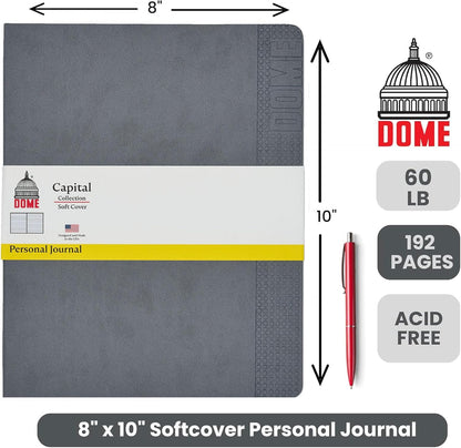 DOME Personal Journal – 8 x 10 Inch Softcover Lined Journal Notebook, 192 Pages, Grey Premium Acid-Free 60-lb Thick Paper, Inner Pocket, Made in USA