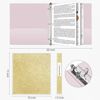 EYROZILL 3 Ring Binders 1 Inch Round Rings Binder Gold Binder Holds 8.5" x 11" Letter Size 300 Sheets, Waterproof, Gold