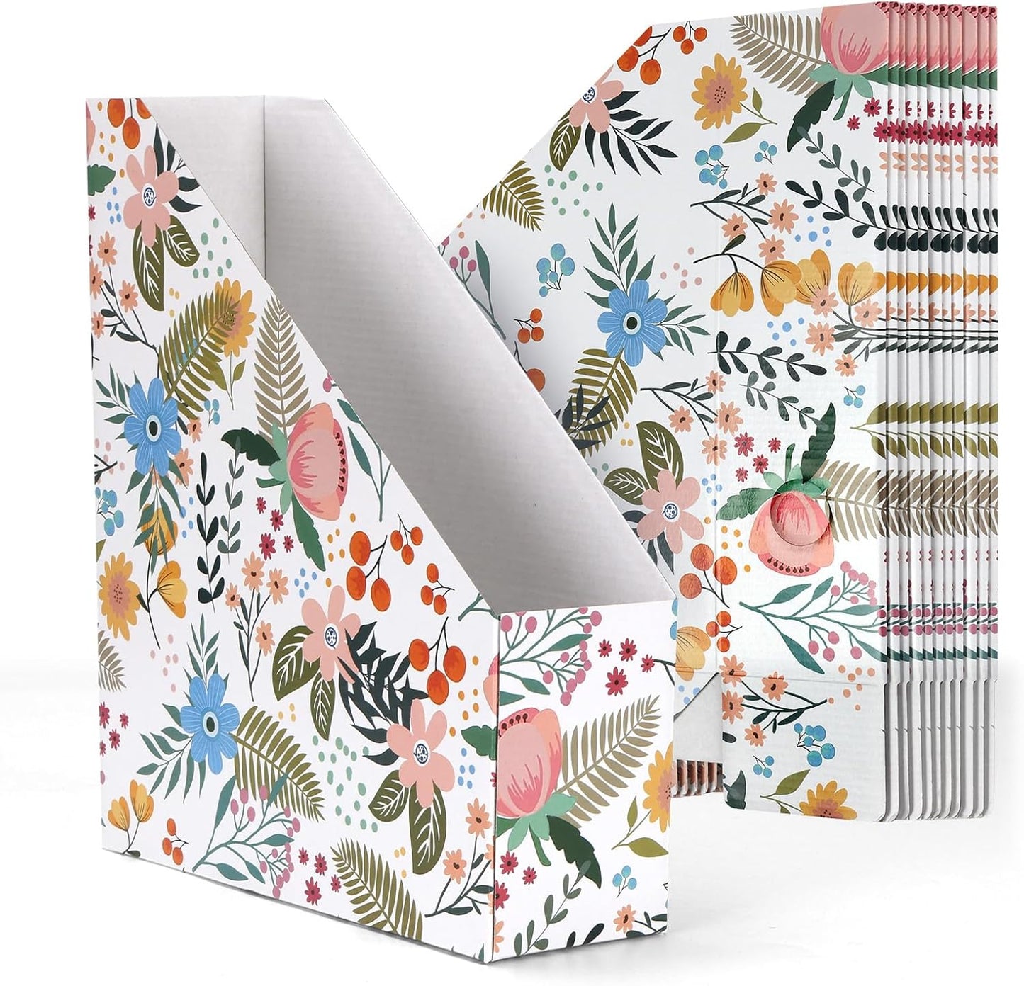 EXYGLO 12 Pack Brown Magazine File Holder, Cardboard Magazine Rack with Label, Foldable Storage Organizer Box for Book, Documents, 10x3.3x12 Inches