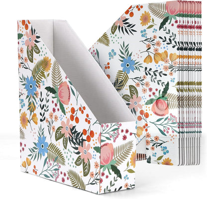 EXYGLO 12 Pack Brown Magazine File Holder, Cardboard Magazine Rack with Label, Foldable Storage Organizer Box for Book, Documents, 10x3.3x12 Inches
