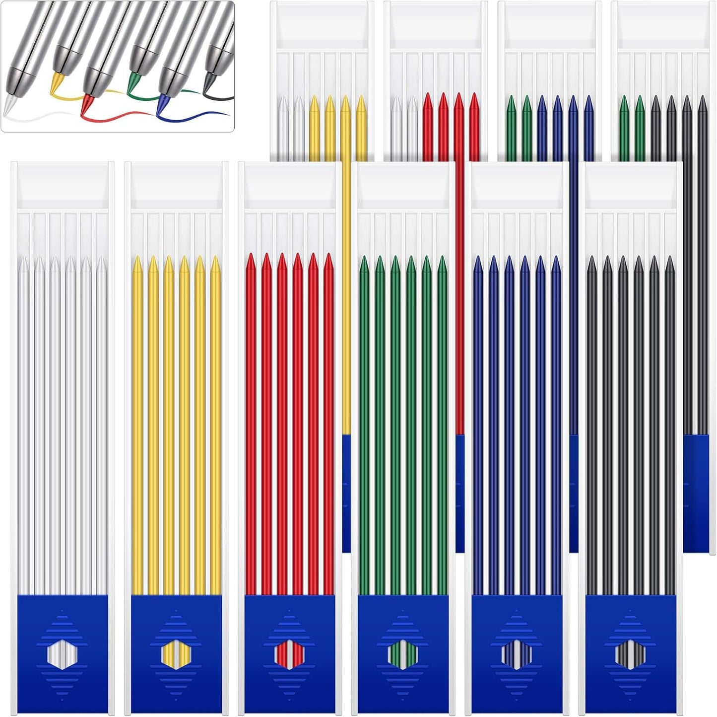 Spakon 60 Pcs 2.8mm Lead Refill Carpenter Construction Pencils Marker Lead Refills Dry Mechanical Woodworking Pencil Tools for Writing Drawing Drafting (Black)