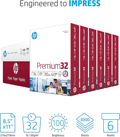HP Printer Paper | 8.5 x 11 Paper | Premium 24 lb | 1 Ream - 500 Sheets | 100 Bright | Made in USA - FSC Certified | 112400R