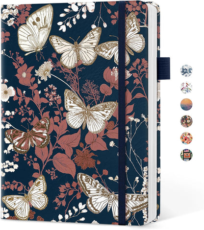 Taja Pretty Lined Journal for Women, Aesthetic Cute Hardcover Leather Journal for Writing, A5 College Ruled Notebook for Work & Note Taking, Perfect for Office School Home, 160 Pages, Meadow Flowers