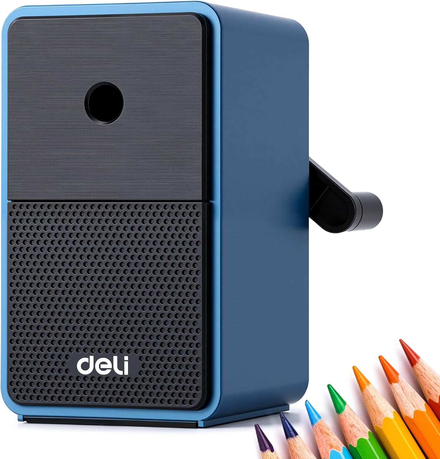 Deli Manual Pencil Sharpener - Auto-in Hand Crank with Adjustable Point for Colored Pencils, Kids, Students, Classroom, Home and Office, Brown