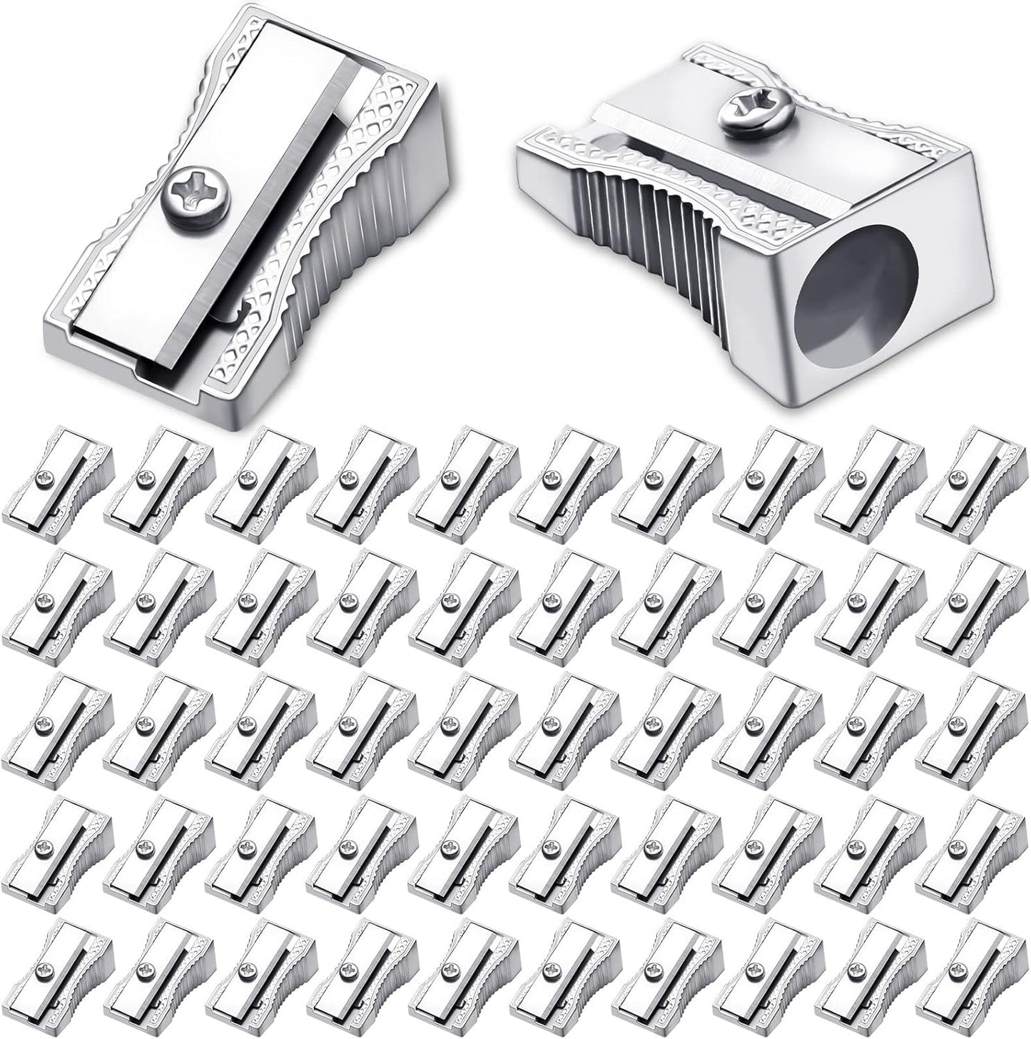Fumete 96 Pcs Metal Mini Pencil Sharpeners Bulk Handheld Metal Pencil Sharpeners Single Hole Aluminum Alloy Manual Sharpener Bulk for School Office Stationery Classroom Supplies