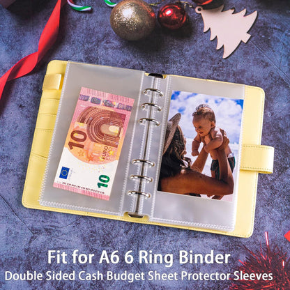 40 Pack 80 Pockets Budget Sheet Protector Sleeves for A6 6 Ring Binder, Ultra-Clear Cash Binder Sleeves, Double-Sided, Top Loading Sheet Protector for Budget Sheet, Currency Collection,3.5x5 Photos