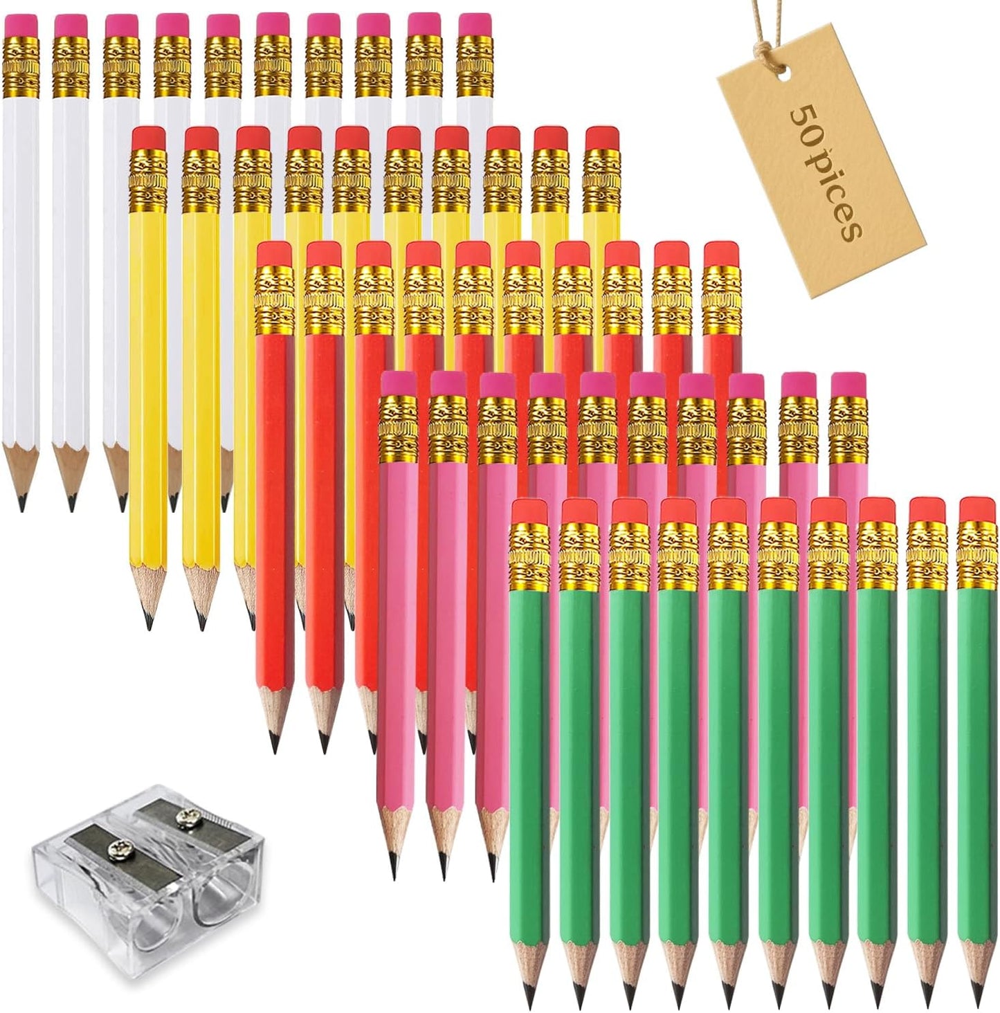 Adhere 25pcs Golf Pencils with Eraser Pre sharpened Hexagon half Wooden Pencils Graphite 2B for Golf Event Scoring,Classroom,Wedding,Company Meetings,Pew, Pocket (Nature)