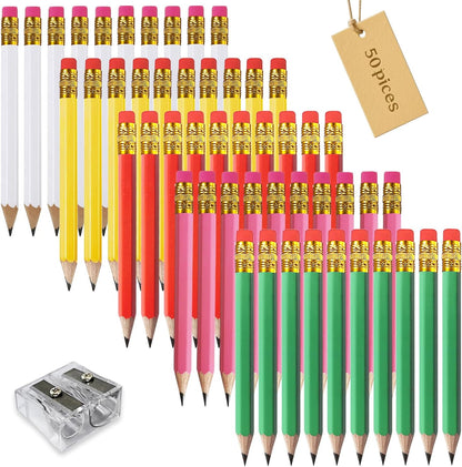 Adhere 25pcs Golf Pencils with Eraser Pre sharpened Hexagon half Wooden Pencils Graphite 2B for Golf Event Scoring,Classroom,Wedding,Company Meetings,Pew, Pocket (Nature)