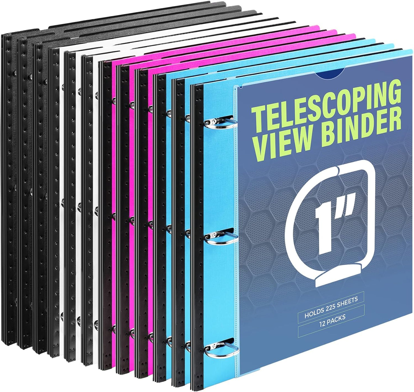 WOT I 1 Inch Telescoping 3 Ring Binder 4 Pack, Expandable Flexible Binder with Customizable Front Cover & Clear Catalog Pocket, Holds 225 Sheets, School Office Supplies, White