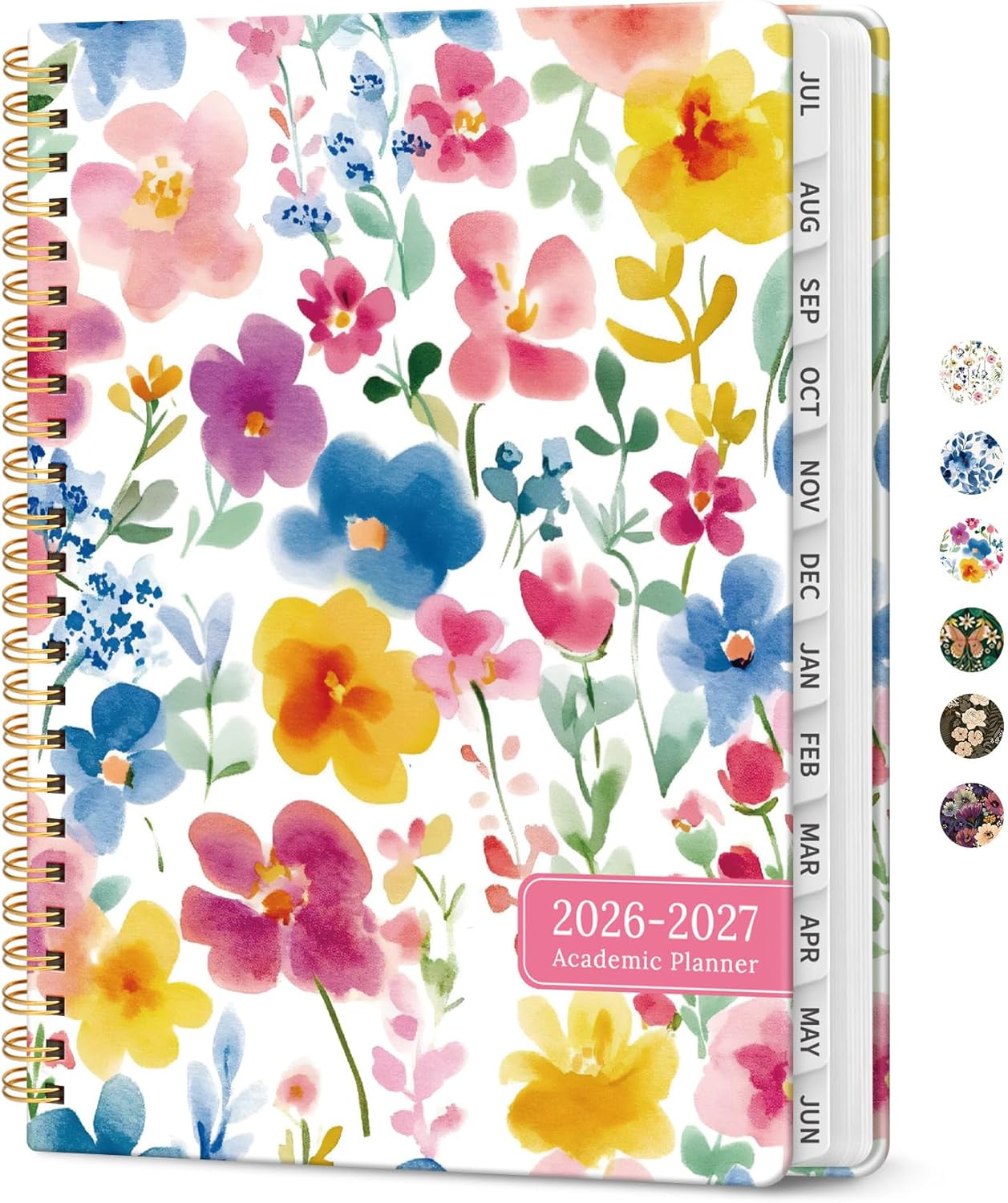 Planner 2026-2027, Academic Year Monthly and Weekly Calendar Planner, Jul 2026 - Jun 2027, Hardcover Teacher Student Planning Agenda book with Tabs, Perfect for School Office Supplies, 6.3" x 8.5" - Wildflowers
