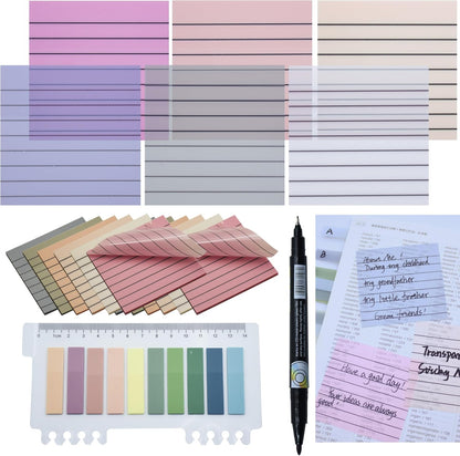 YOUDEFUL 1600pcs Translucent Sticky Note Tabs, Morandi Page Markers for Annotating Books,Repositionable Book Flags Tabs Strip with Binders, Clear Sticky Notes,Page Tabs,Index Tabs